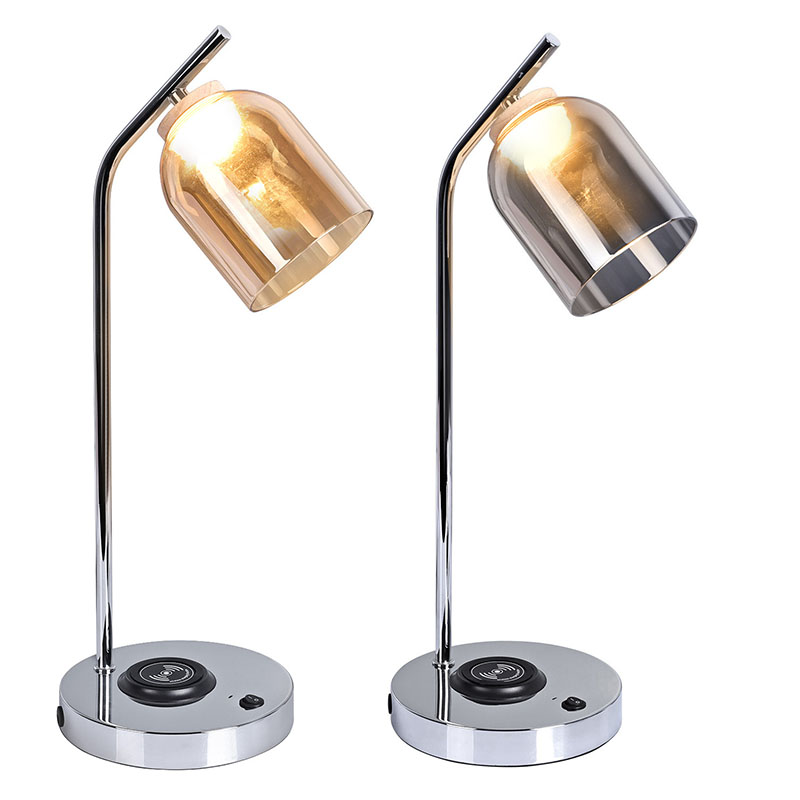 QI গ্লাস শেড সঙ্গে ডেস্ক বাতি নেতৃত্বে